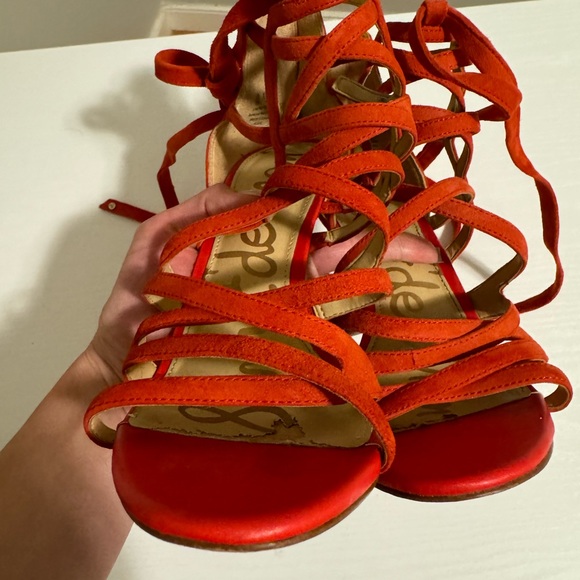 Sam Edelman Alba Red Suede Leather Strappy Caged Open Toe High Heel Sandals 9 - Picture 13 of 13